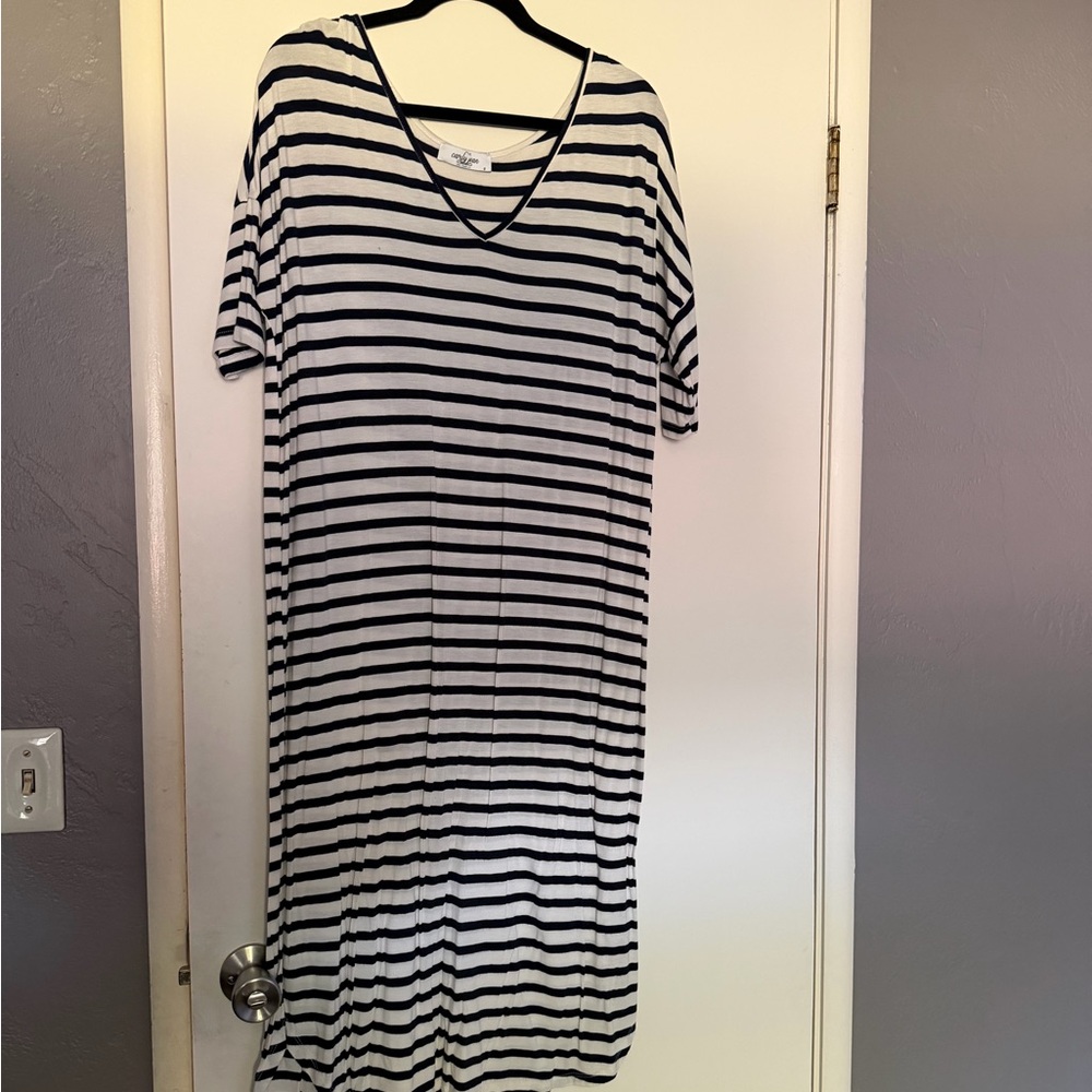 Striped V-Neck Midi Dress